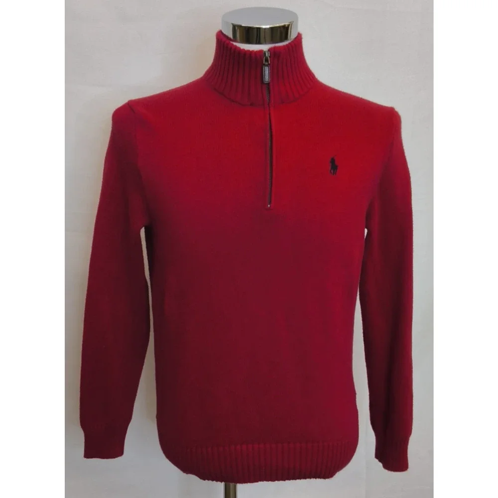 Polo Ralph Lauren 1/4 Zip Knit Sweater Men's Size S Red Logo #W5357